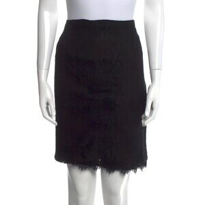 Diane von Furstenberg DVF Black Floral Eyelash Lace Pencil Skirt Size S (4-6)